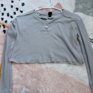 Women's Gray Long Sleeve Henley Top